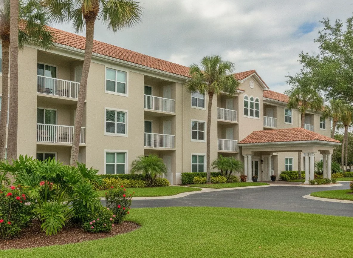 Light stucco residential buildings