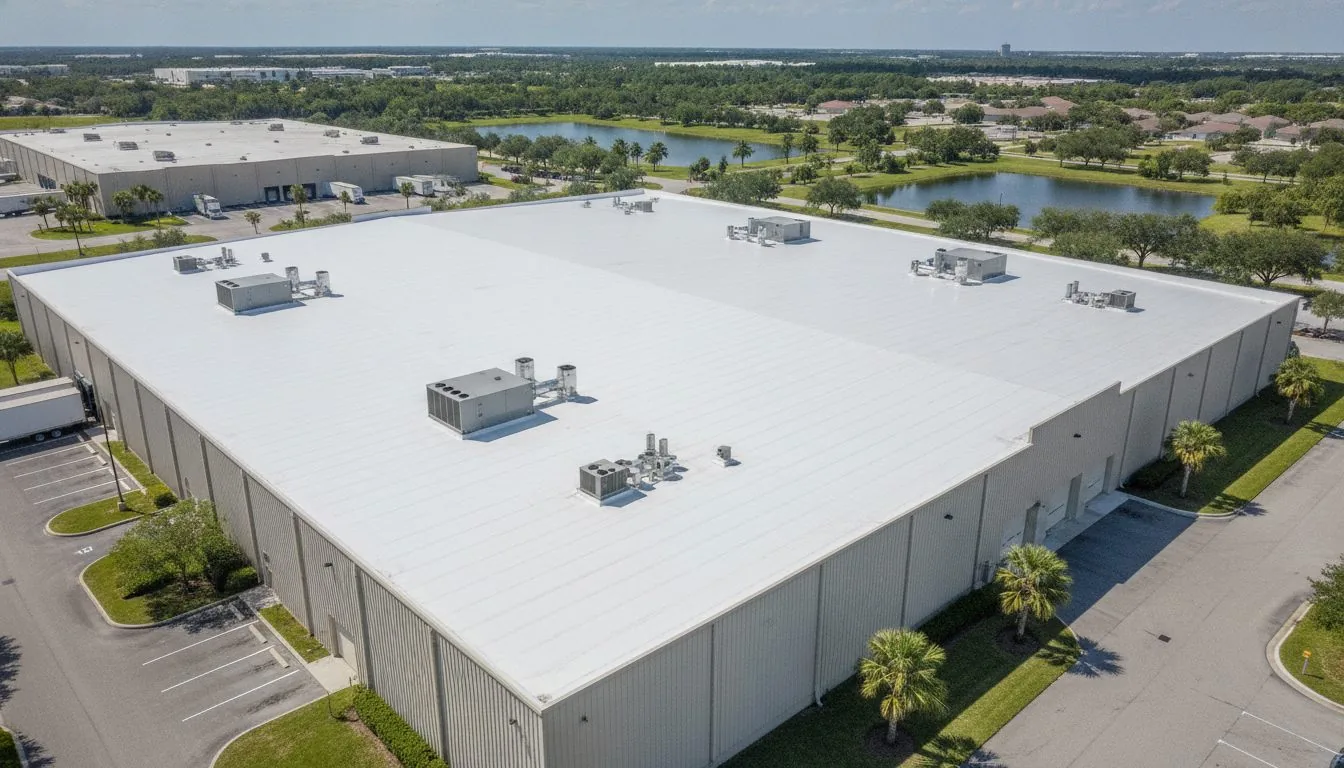 Warehouse with a bright white roof